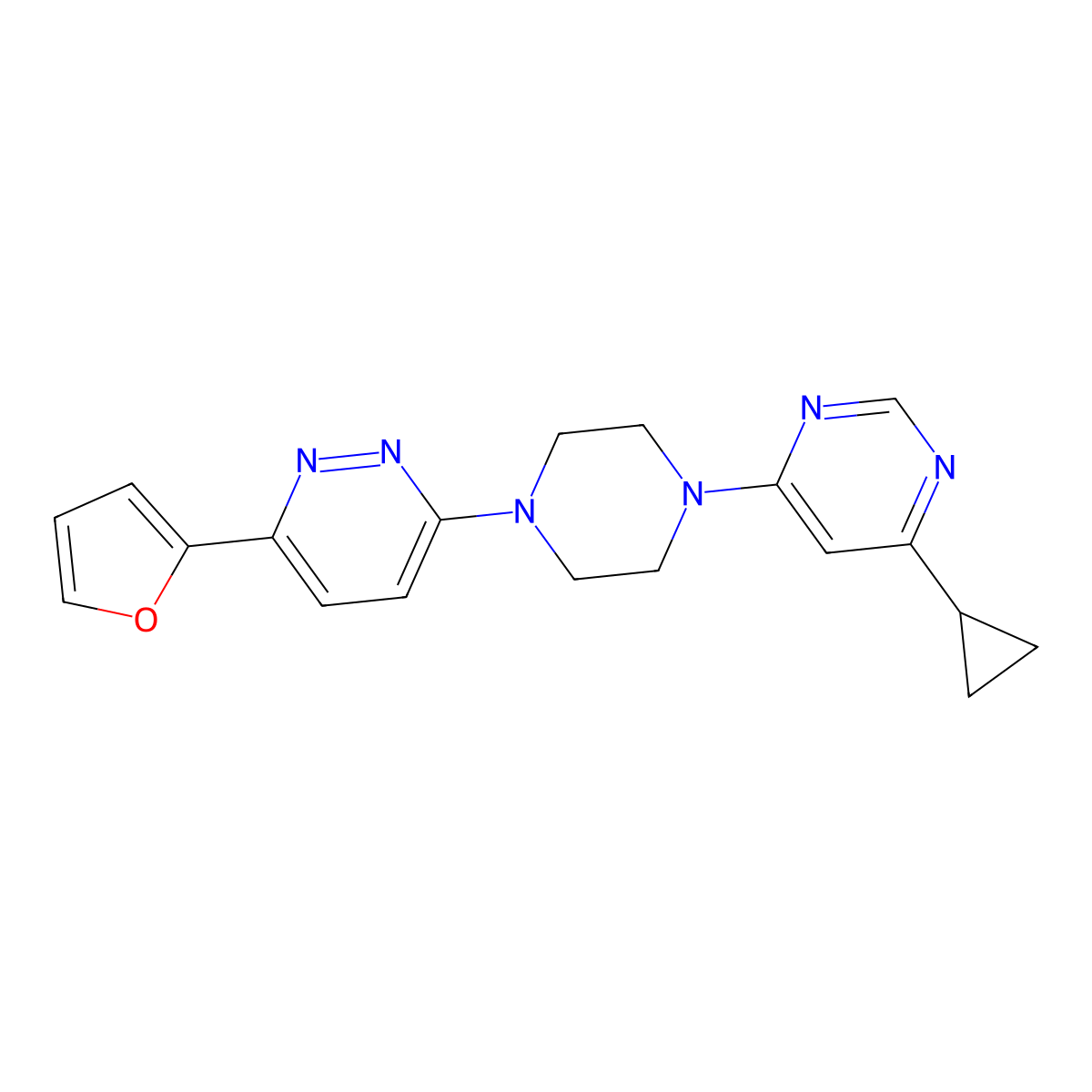 4-Cyclopropyl-6-{4-[6-(furan-2-yl)pyridazin-3-yl]piperazin-1-yl}pyrimidine molecular structure, CAS 2380184-40-5