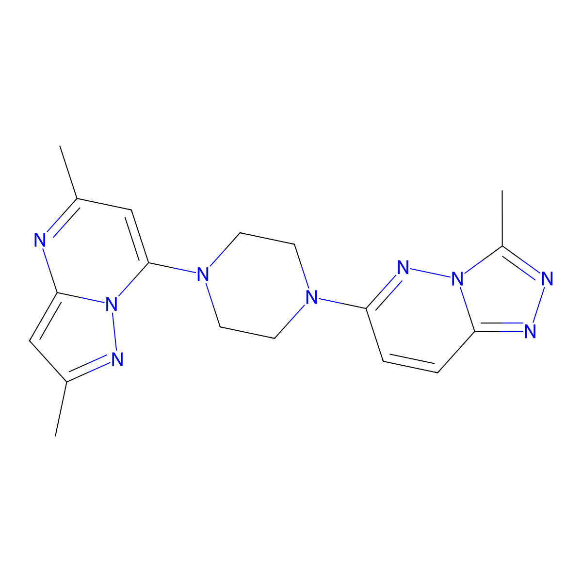 1-{2,5-Dimethylpyrazolo[1,5-a]pyrimidin-7-yl}-4-{3-methyl-[1,2,4]triazolo[4,3-b]pyridazin-6-yl}piperazine molecular structure, CAS 2380184-54-1