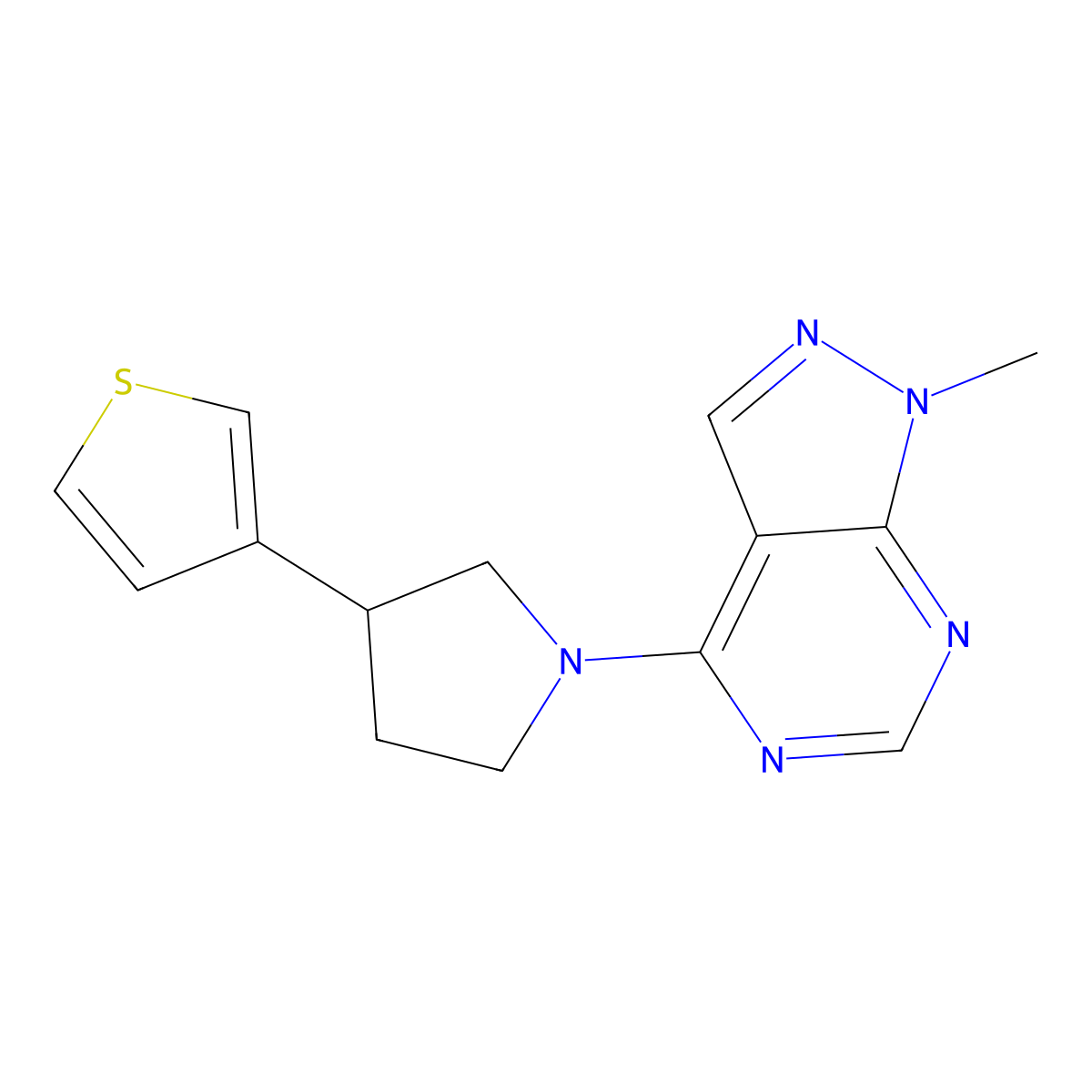 1-{1-methyl-1H-pyrazolo[3,4-d]pyrimidin-4-yl}-3-(thiophen-3-yl)pyrrolidine molecular structure, CAS 2380184-58-5