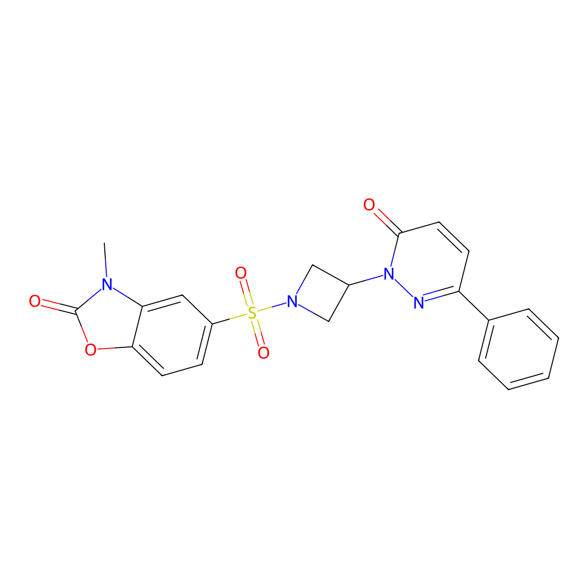3-Methyl-5-[3-(6-oxo-3-phenylpyridazin-1-yl)azetidin-1-yl]sulfonyl-1,3-benzoxazol-2-one molecular structure, CAS 2380184-59-6