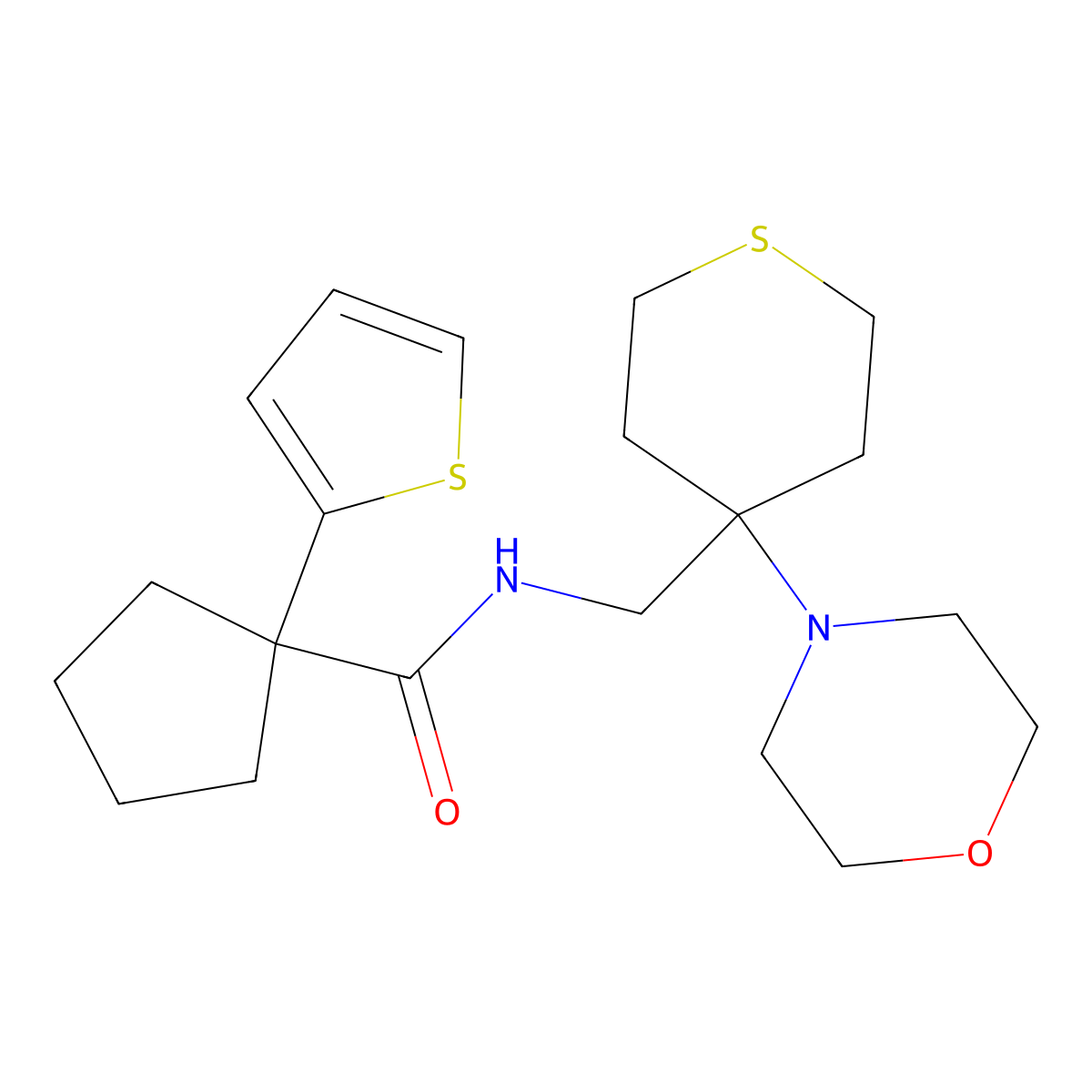 N-{[4-(morpholin-4-yl)thian-4-yl]methyl}-1-(thiophen-2-yl)cyclopentane-1-carboxamide molecular structure, CAS 2380184-65-4
