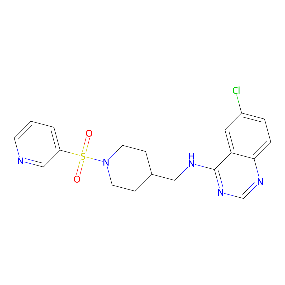 6-chloro-N-{[1-(pyridine-3-sulfonyl)piperidin-4-yl]methyl}quinazolin-4-amine molecular structure, CAS 2380184-67-6