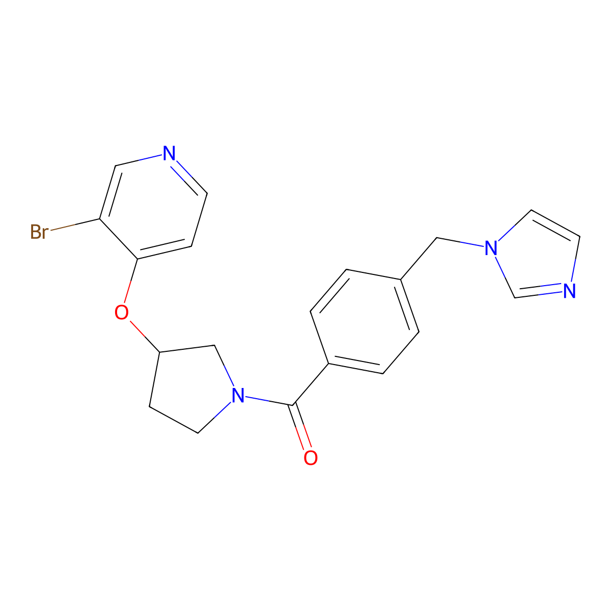 3-bromo-4-[(1-{4-[(1H-imidazol-1-yl)methyl]benzoyl}pyrrolidin-3-yl)oxy]pyridine molecular structure, CAS 2380184-77-8