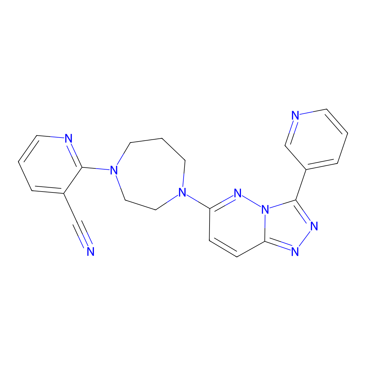 2-{4-[3-(Pyridin-3-yl)-[1,2,4]triazolo[4,3-b]pyridazin-6-yl]-1,4-diazepan-1-yl}pyridine-3-carbonitrile molecular structure, CAS 2380184-80-3
