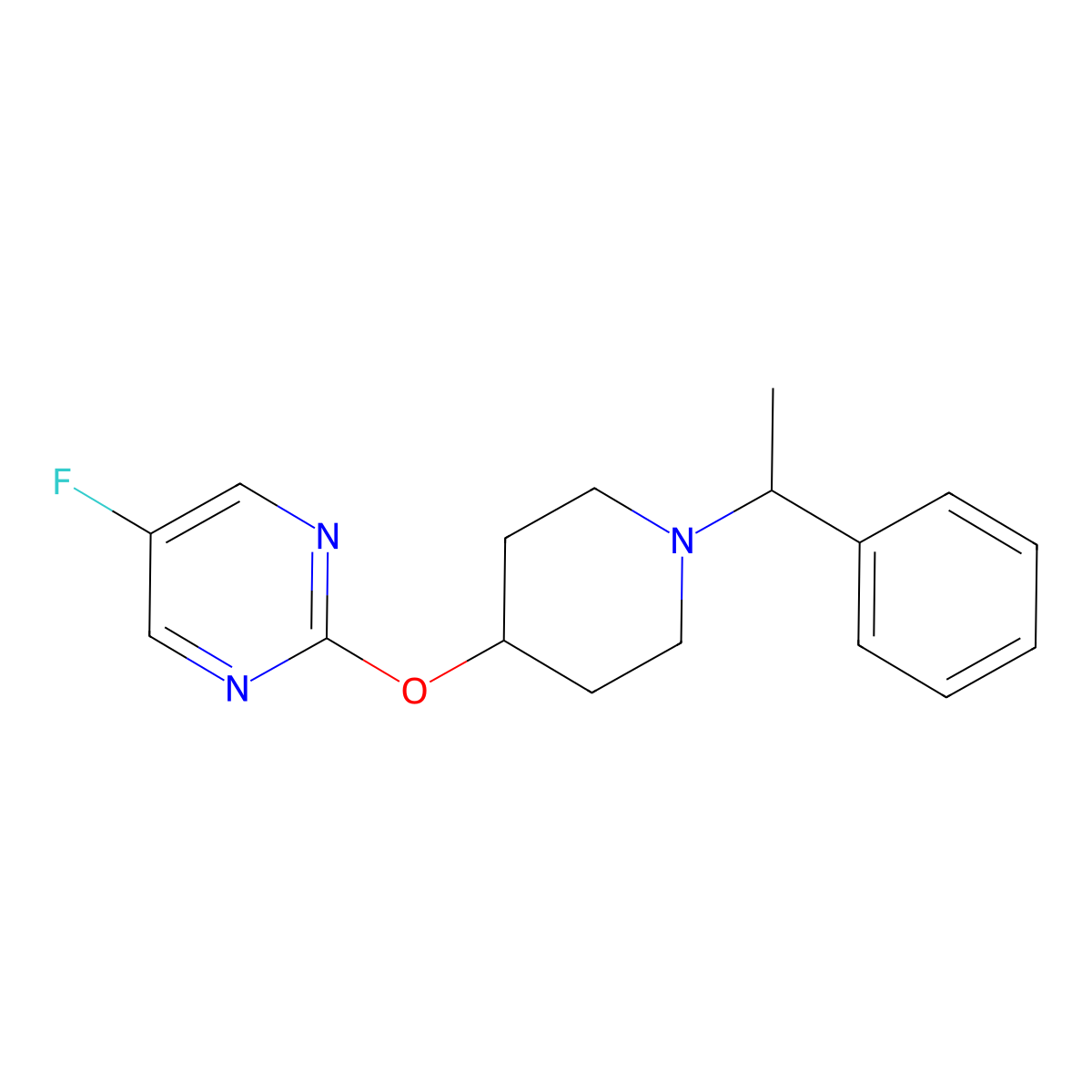5-Fluoro-2-{[1-(1-phenylethyl)piperidin-4-yl]oxy}pyrimidine molecular structure, CAS 2380184-82-5