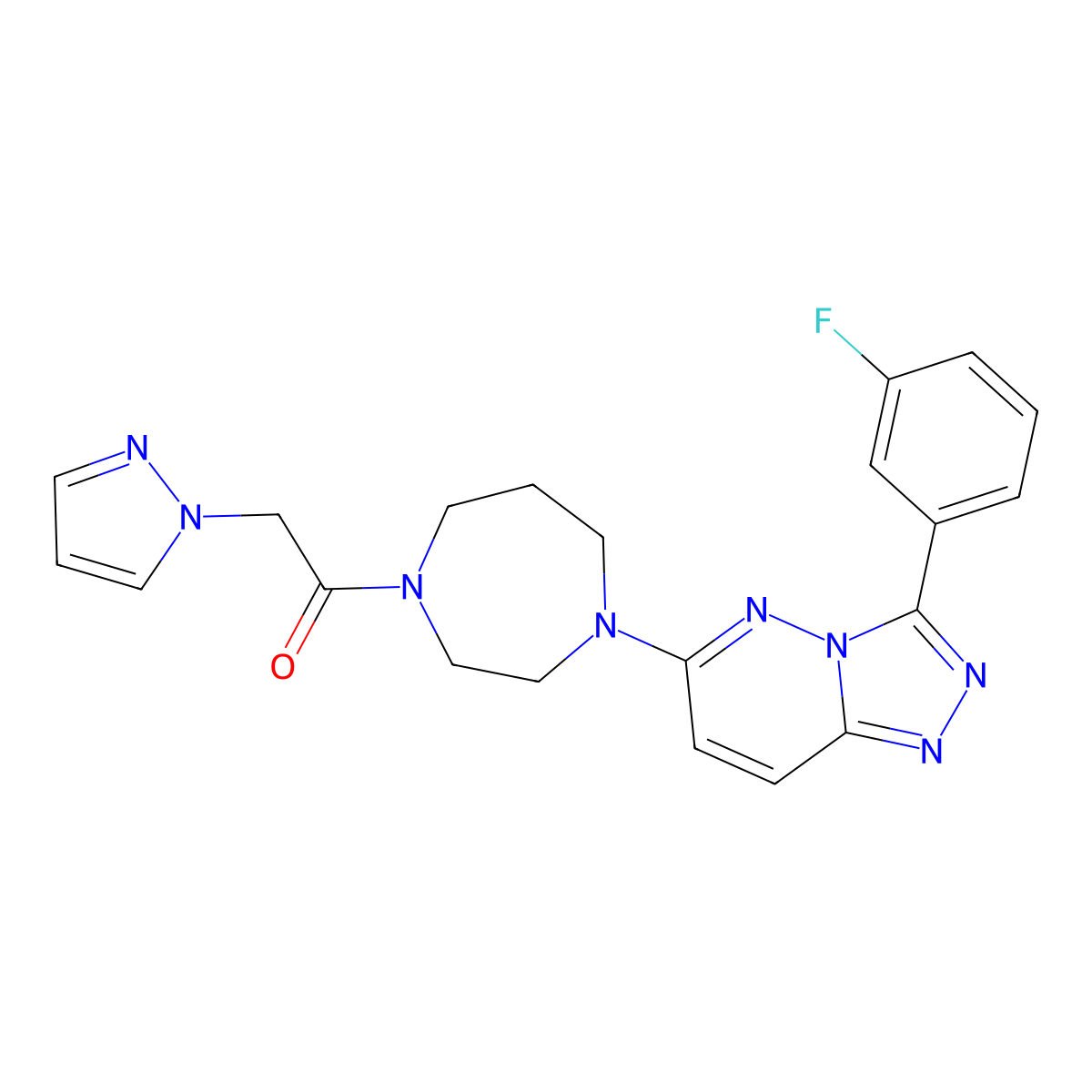 1-{4-[3-(3-fluorophenyl)-[1,2,4]triazolo[4,3-b]pyridazin-6-yl]-1,4-diazepan-1-yl}-2-(1H-pyrazol-1-yl)ethan-1-one molecular structure, CAS 2380184-84-7