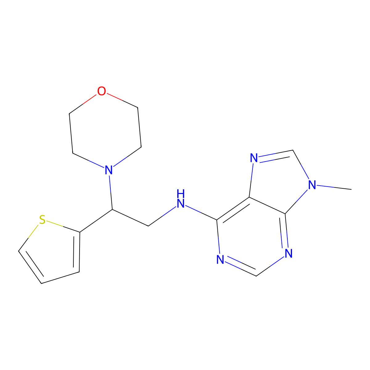 9-methyl-N-[2-(morpholin-4-yl)-2-(thiophen-2-yl)ethyl]-9H-purin-6-amine molecular structure, CAS 2380184-92-7