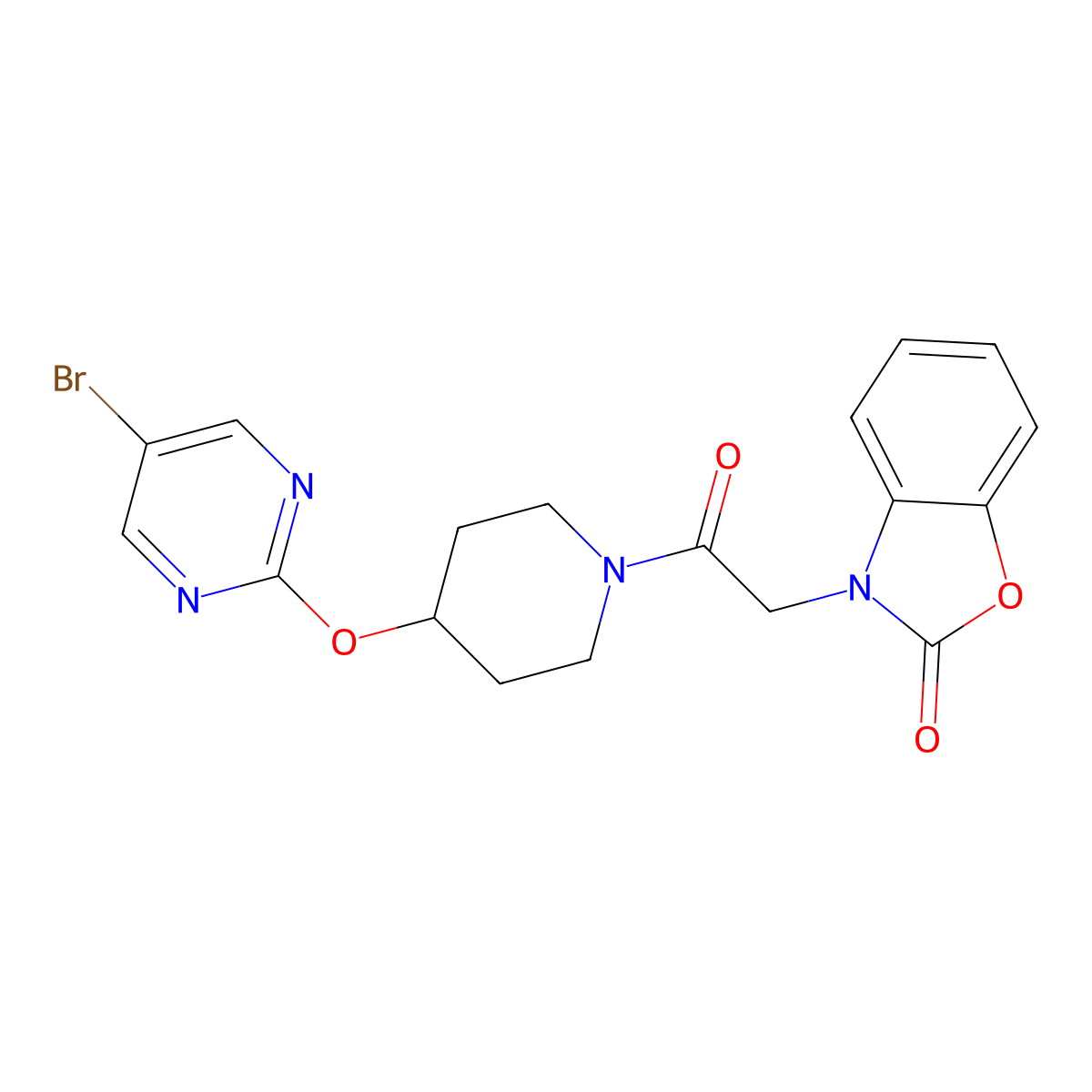 3-(2-{4-[(5-Bromopyrimidin-2-yl)oxy]piperidin-1-yl}-2-oxoethyl)-2,3-dihydro-1,3-benzoxazol-2-one molecular structure, CAS 2380184-93-8