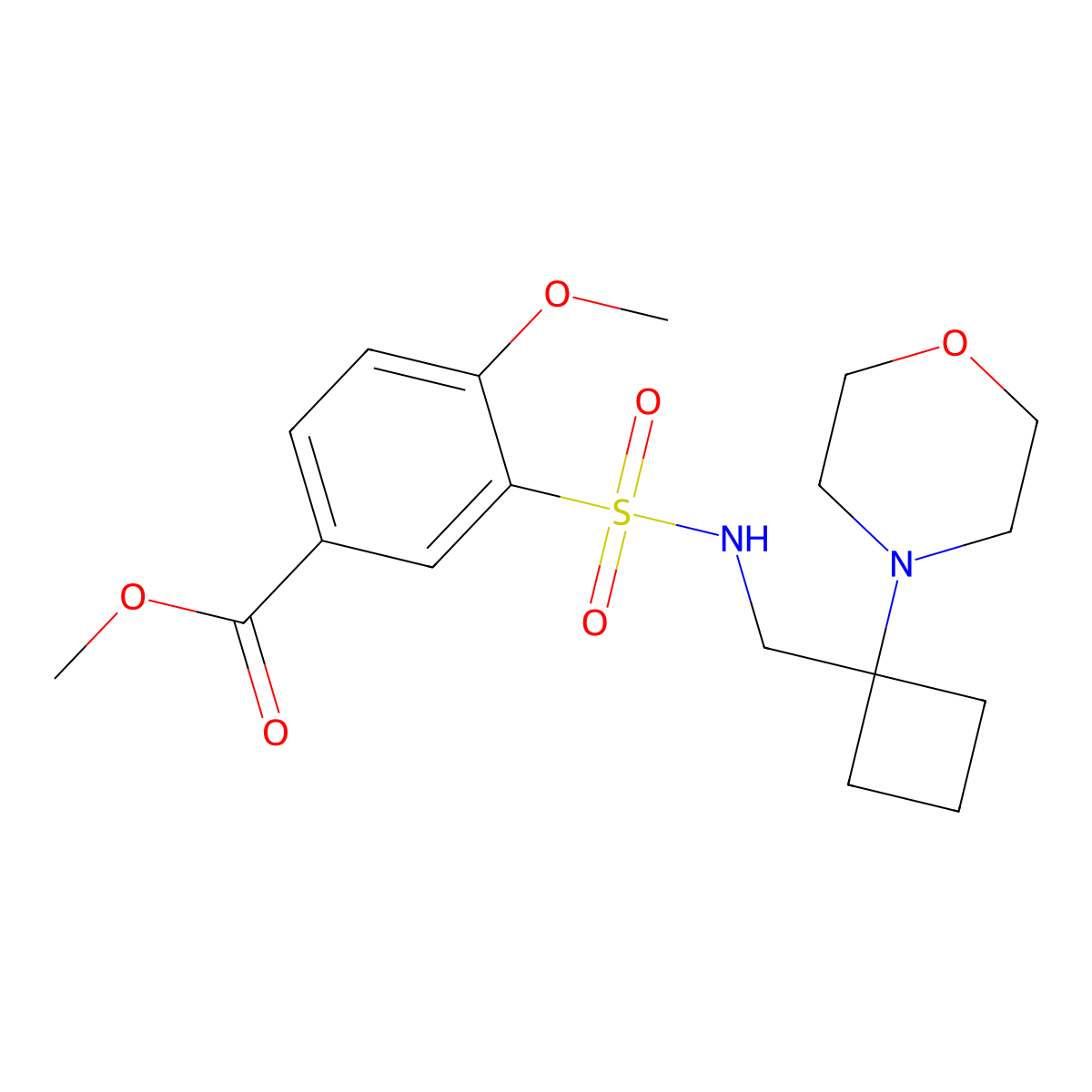 Methyl 4-methoxy-3-({[1-(morpholin-4-yl)cyclobutyl]methyl}sulfamoyl)benzoate molecular structure, CAS 2380185-03-3
