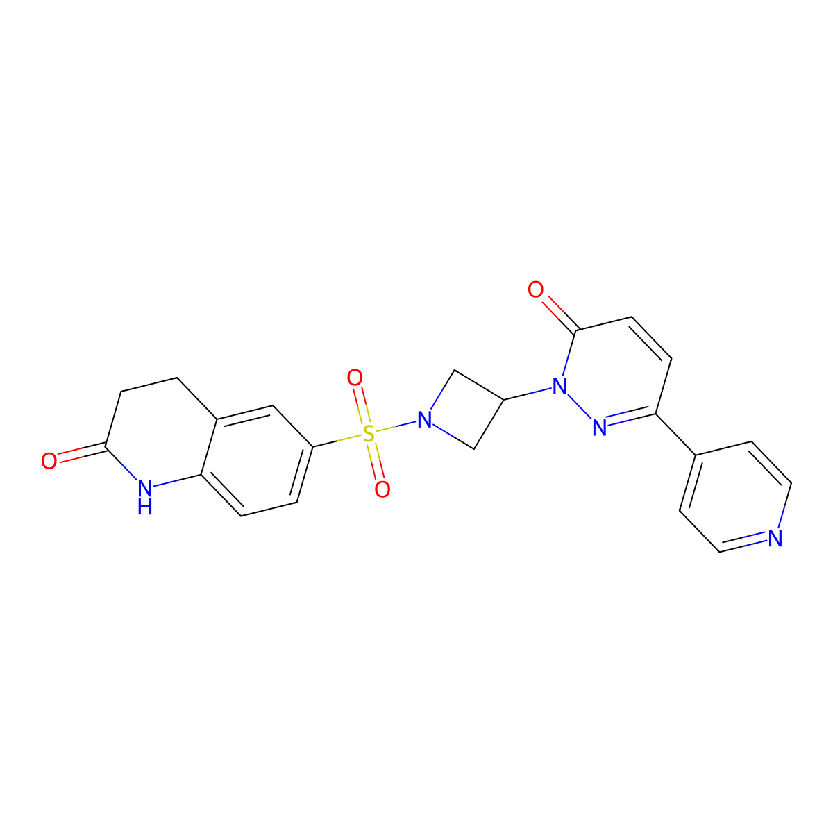 6-({3-[6-Oxo-3-(pyridin-4-yl)-1,6-dihydropyridazin-1-yl]azetidin-1-yl}sulfonyl)-1,2,3,4-tetrahydroquinolin-2-one molecular structure, CAS 2380185-04-4