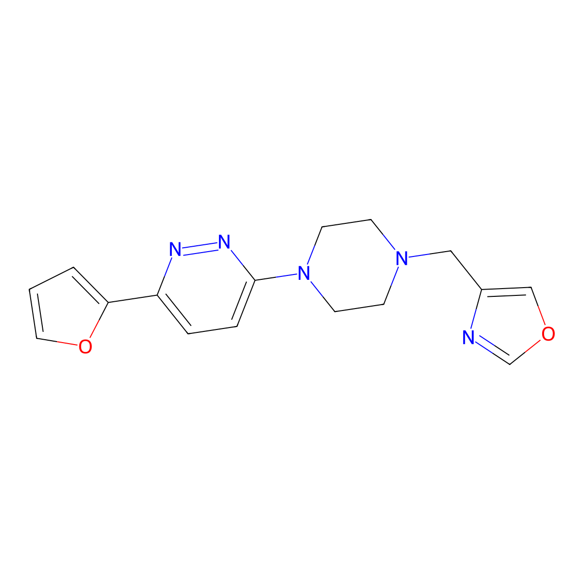 3-(Furan-2-yl)-6-{4-[(1,3-oxazol-4-yl)methyl]piperazin-1-yl}pyridazine molecular structure, CAS 2380185-07-7