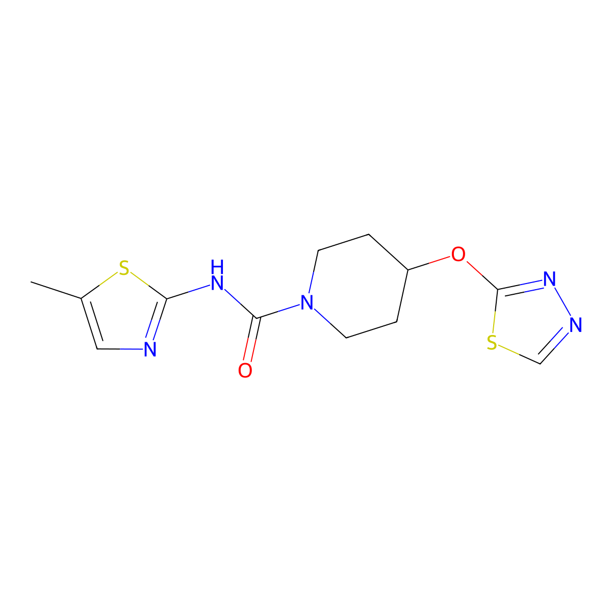 N-(5-Methyl-1,3-thiazol-2-yl)-4-(1,3,4-thiadiazol-2-yloxy)piperidine-1-carboxamide molecular structure, CAS 2380185-17-9