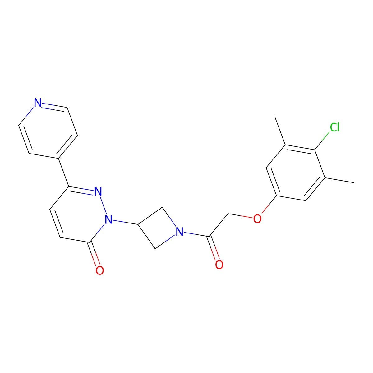 2-{1-[2-(4-Chloro-3,5-dimethylphenoxy)acetyl]azetidin-3-yl}-6-(pyridin-4-yl)-2,3-dihydropyridazin-3-one molecular structure, CAS 2380185-24-8