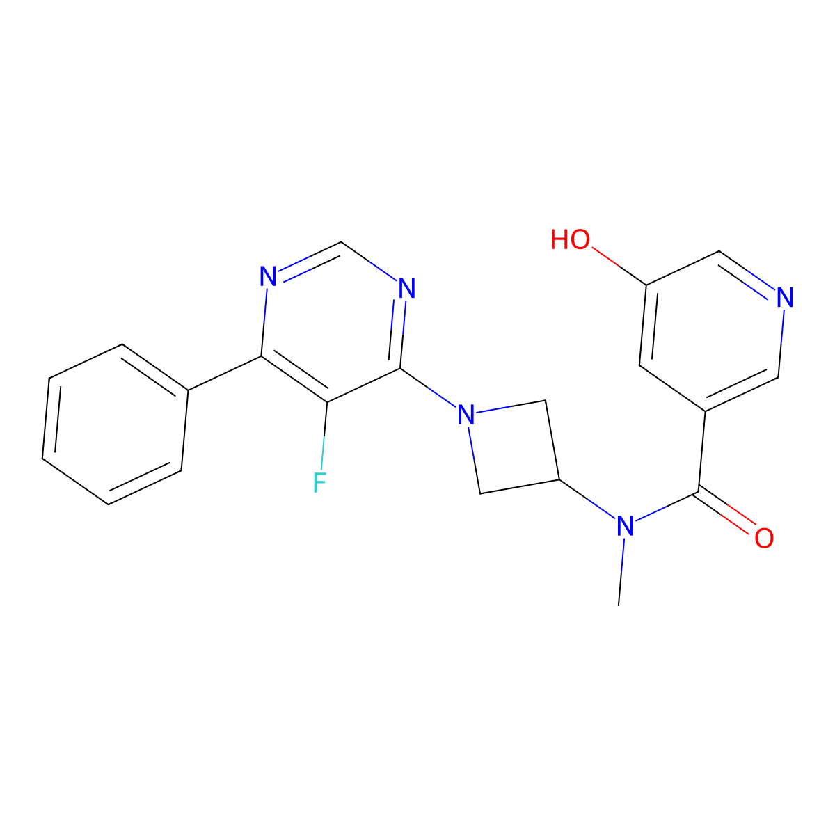 N-[1-(5-Fluoro-6-phenylpyrimidin-4-yl)azetidin-3-yl]-5-hydroxy-N-methylpyridine-3-carboxamide molecular structure, CAS 2380185-26-0