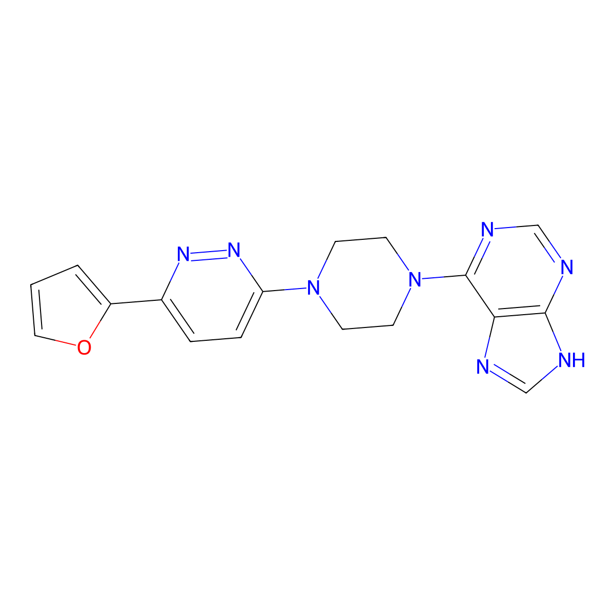 6-{4-[6-(furan-2-yl)pyridazin-3-yl]piperazin-1-yl}-9H-purine molecular structure, CAS 2380185-32-8