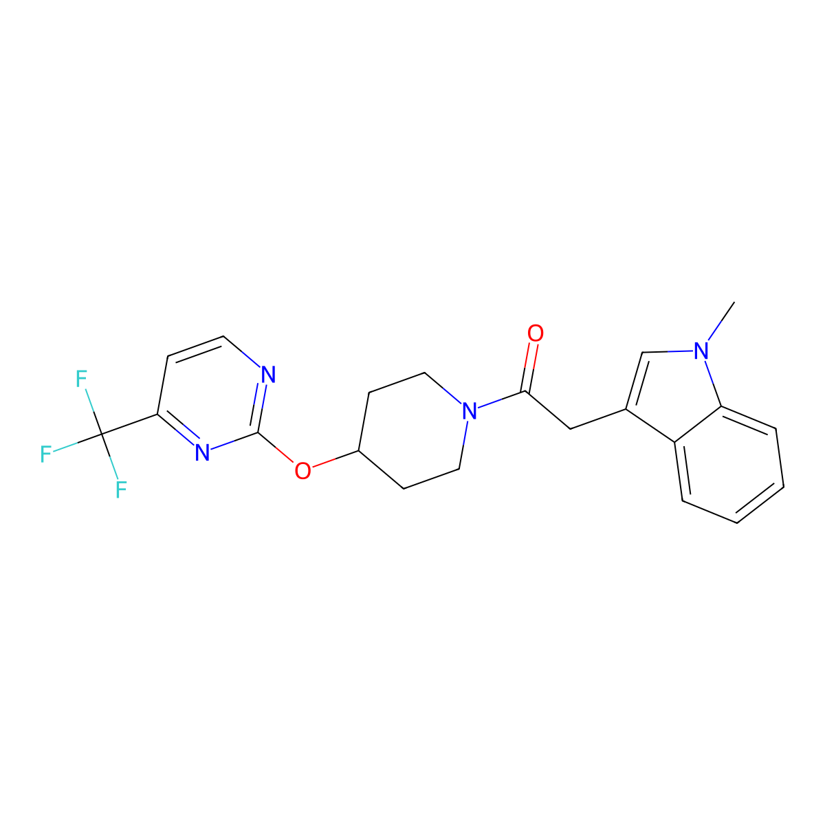 2-(1-methyl-1H-indol-3-yl)-1-(4-{[4-(trifluoromethyl)pyrimidin-2-yl]oxy}piperidin-1-yl)ethan-1-one molecular structure, CAS 2380185-39-5