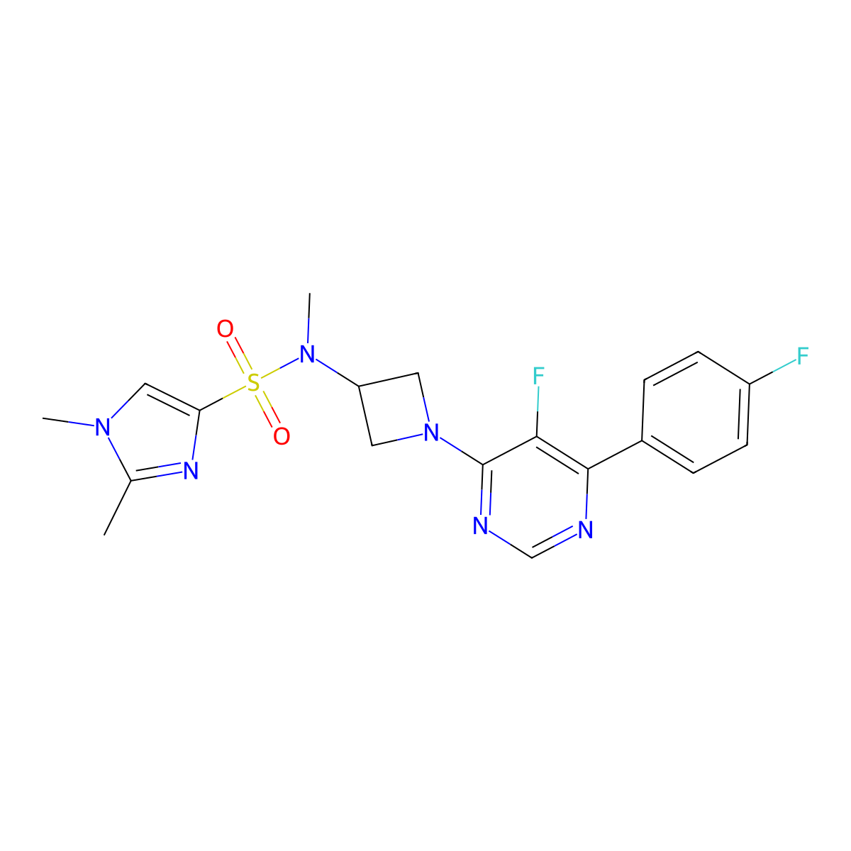 N-{1-[5-fluoro-6-(4-fluorophenyl)pyrimidin-4-yl]azetidin-3-yl}-N,1,2-trimethyl-1H-imidazole-4-sulfonamide molecular structure, CAS 2380185-51-1