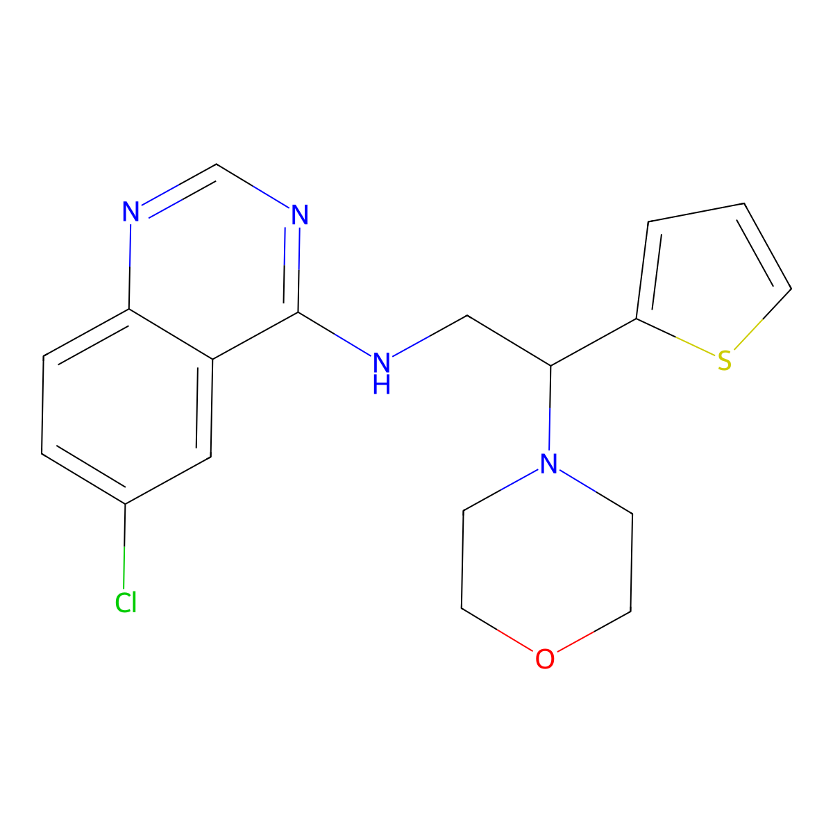 6-chloro-N-[2-(morpholin-4-yl)-2-(thiophen-2-yl)ethyl]quinazolin-4-amine molecular structure, CAS 2380185-57-7