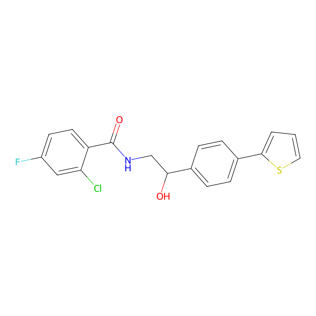2-chloro-4-fluoro-N-{2-hydroxy-2-[4-(thiophen-2-yl)phenyl]ethyl}benzamide molecular structure, CAS 2380185-70-4