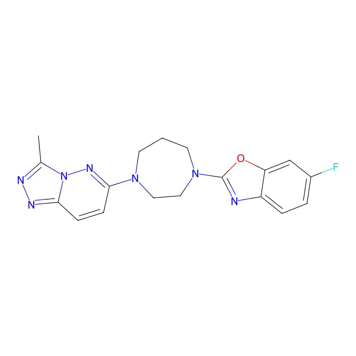 6-Fluoro-2-(4-{3-methyl-[1,2,4]triazolo[4,3-b]pyridazin-6-yl}-1,4-diazepan-1-yl)-1,3-benzoxazole molecular structure, CAS 2380185-72-6