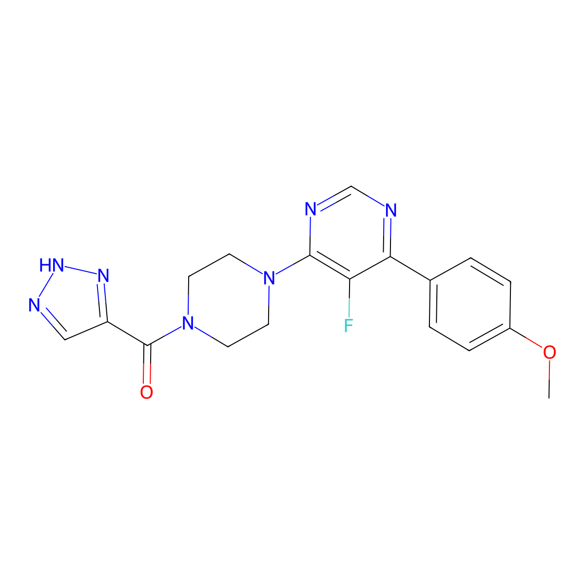 5-fluoro-4-(4-methoxyphenyl)-6-[4-(2H-1,2,3-triazole-4-carbonyl)piperazin-1-yl]pyrimidine molecular structure, CAS 2380185-76-0