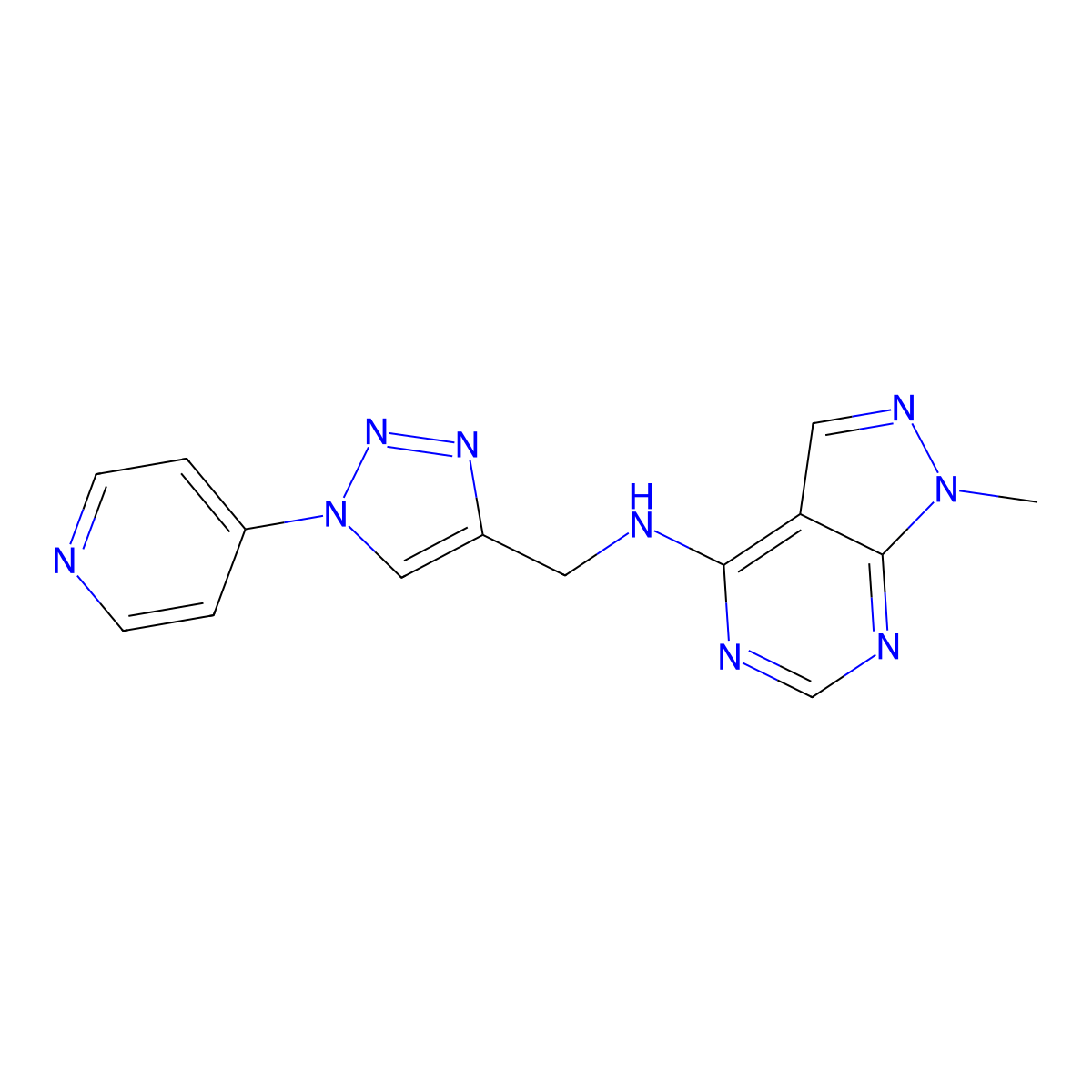 1-methyl-N-{[1-(pyridin-4-yl)-1H-1,2,3-triazol-4-yl]methyl}-1H-pyrazolo[3,4-d]pyrimidin-4-amine molecular structure, CAS 2380185-78-2