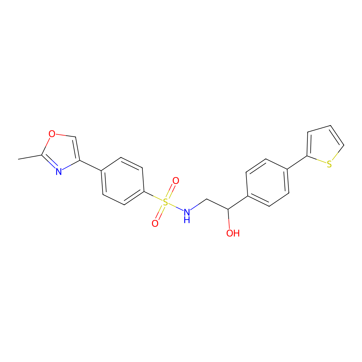 N-{2-hydroxy-2-[4-(thiophen-2-yl)phenyl]ethyl}-4-(2-methyl-1,3-oxazol-4-yl)benzene-1-sulfonamide molecular structure, CAS 2380185-85-1