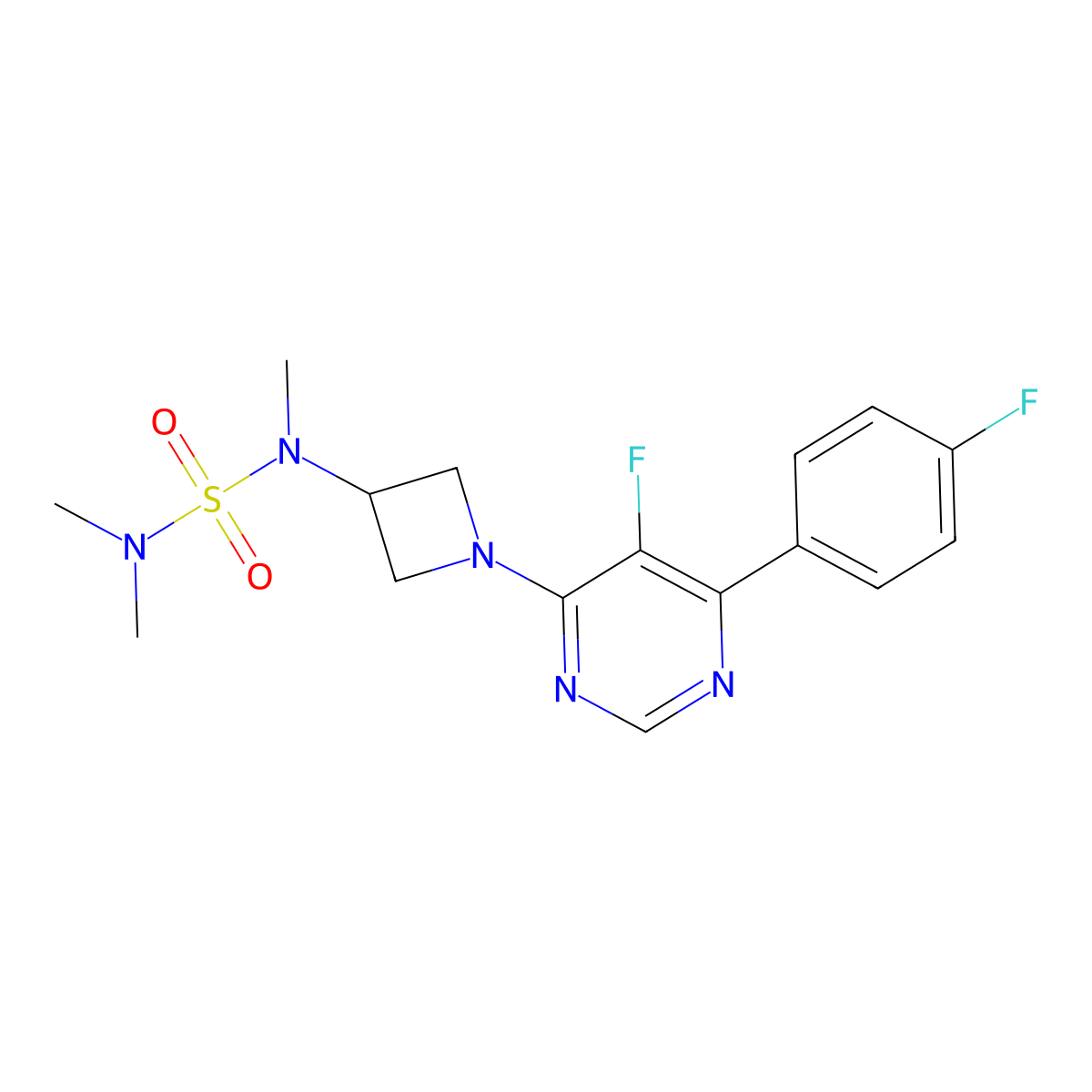 ({1-[5-Fluoro-6-(4-fluorophenyl)pyrimidin-4-yl]azetidin-3-yl}(methyl)sulfamoyl)dimethylamine molecular structure, CAS 2380185-87-3