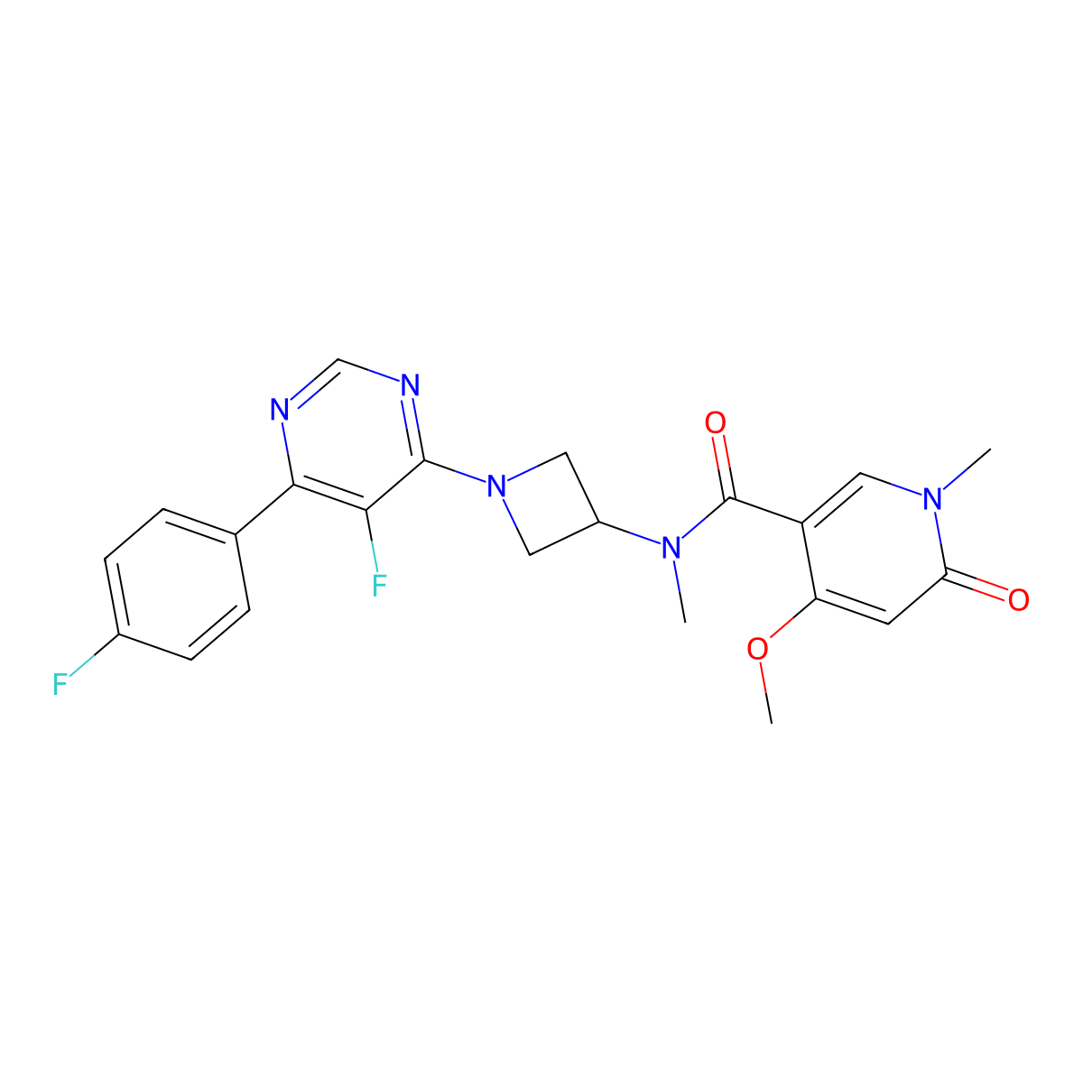 N-{1-[5-fluoro-6-(4-fluorophenyl)pyrimidin-4-yl]azetidin-3-yl}-4-methoxy-N,1-dimethyl-6-oxo-1,6-dihydropyridine-3-carboxamide molecular structure, CAS 2380185-98-6