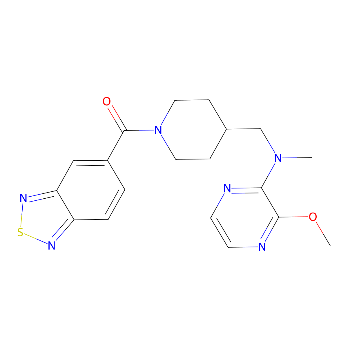 N-{[1-(2,1,3-benzothiadiazole-5-carbonyl)piperidin-4-yl]methyl}-3-methoxy-N-methylpyrazin-2-amine molecular structure, CAS 2380186-10-5