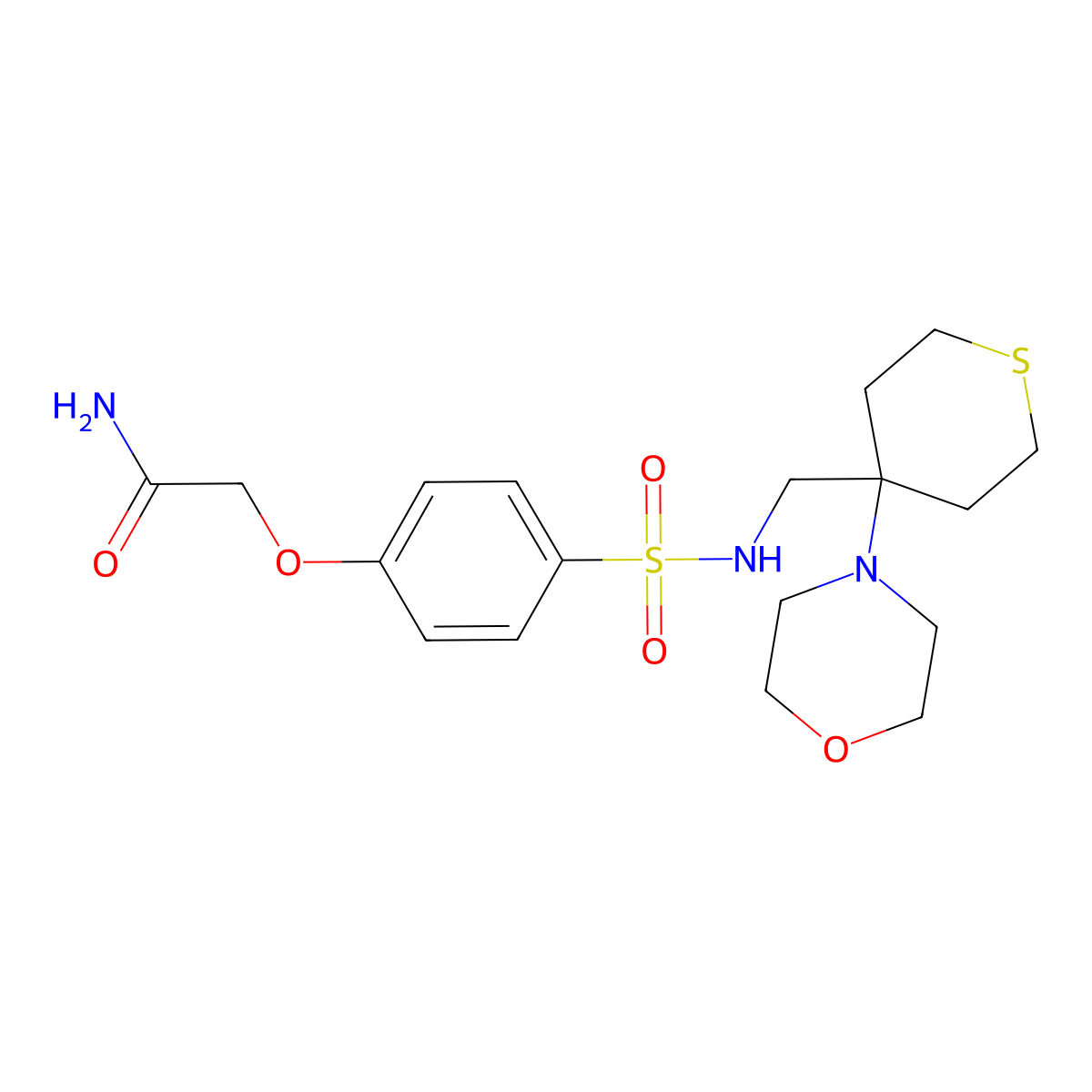 2-[4-({[4-(Morpholin-4-yl)thian-4-yl]methyl}sulfamoyl)phenoxy]acetamide molecular structure, CAS 2380186-15-0