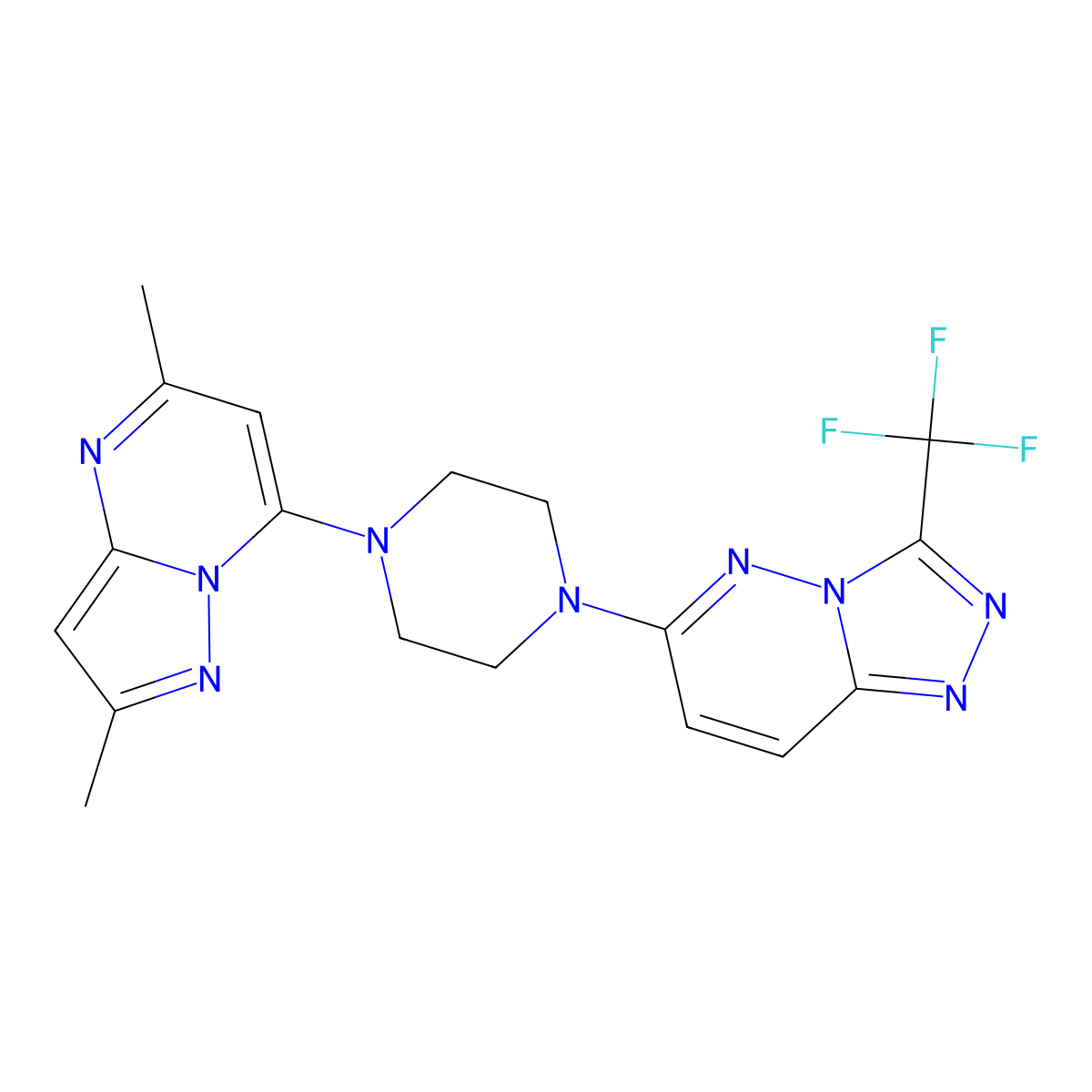 1-{2,5-Dimethylpyrazolo[1,5-a]pyrimidin-7-yl}-4-[3-(trifluoromethyl)-[1,2,4]triazolo[4,3-b]pyridazin-6-yl]piperazine molecular structure, CAS 2380186-17-2