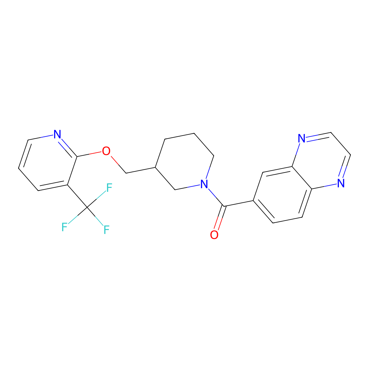 6-[3-({[3-(Trifluoromethyl)pyridin-2-yl]oxy}methyl)piperidine-1-carbonyl]quinoxaline molecular structure, CAS 2380186-22-9