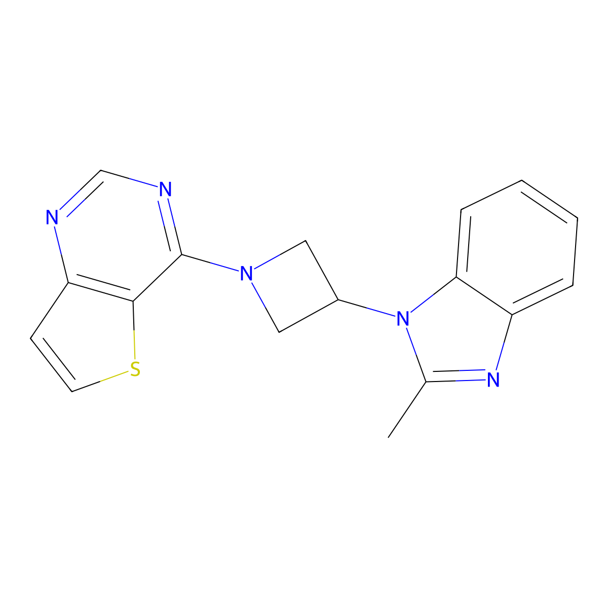 2-methyl-1-(1-{thieno[3,2-d]pyrimidin-4-yl}azetidin-3-yl)-1H-1,3-benzodiazole molecular structure, CAS 2380186-27-4
