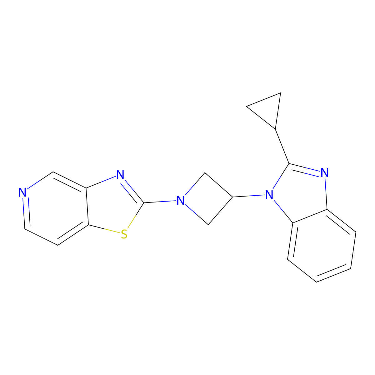 2-cyclopropyl-1-(1-{[1,3]thiazolo[4,5-c]pyridin-2-yl}azetidin-3-yl)-1H-1,3-benzodiazole molecular structure, CAS 2380186-29-6