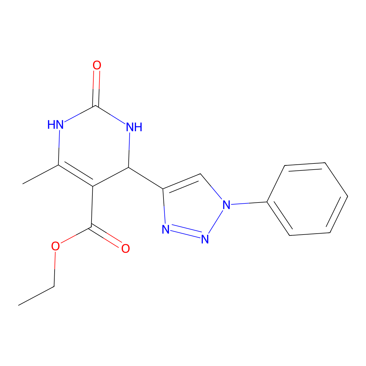 ethyl 6-methyl-2-oxo-4-(1-phenyl-1H-1,2,3-triazol-4-yl)-1,2,3,4-tetrahydropyrimidine-5-carboxylate molecular structure, CAS 2380186-30-9