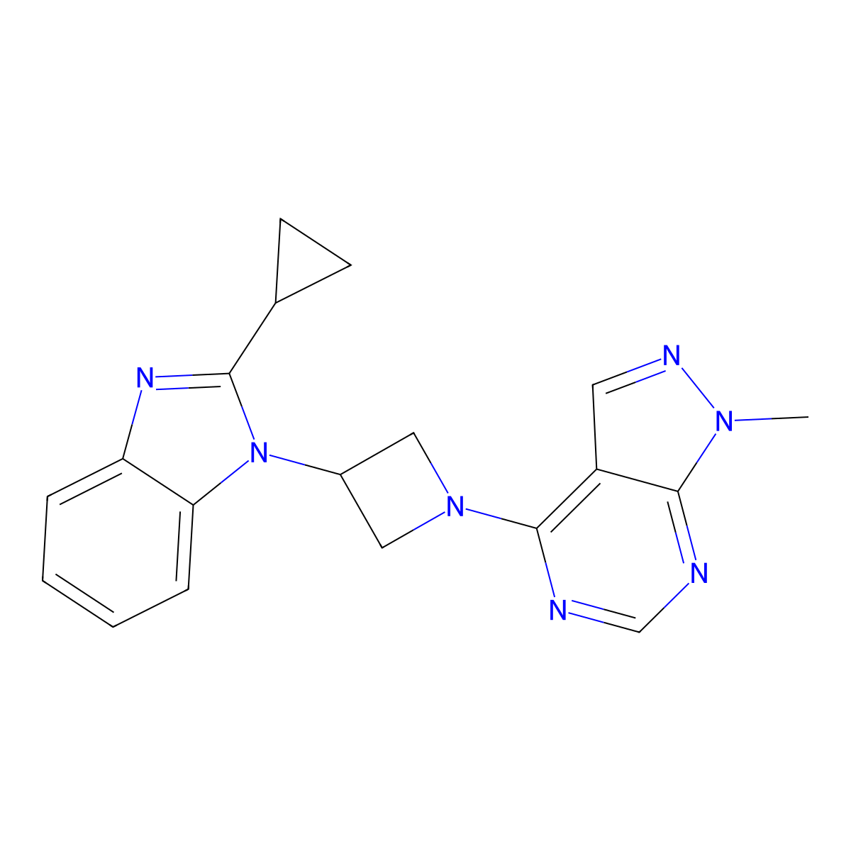 2-cyclopropyl-1-(1-{1-methyl-1H-pyrazolo[3,4-d]pyrimidin-4-yl}azetidin-3-yl)-1H-1,3-benzodiazole molecular structure, CAS 2380186-31-0