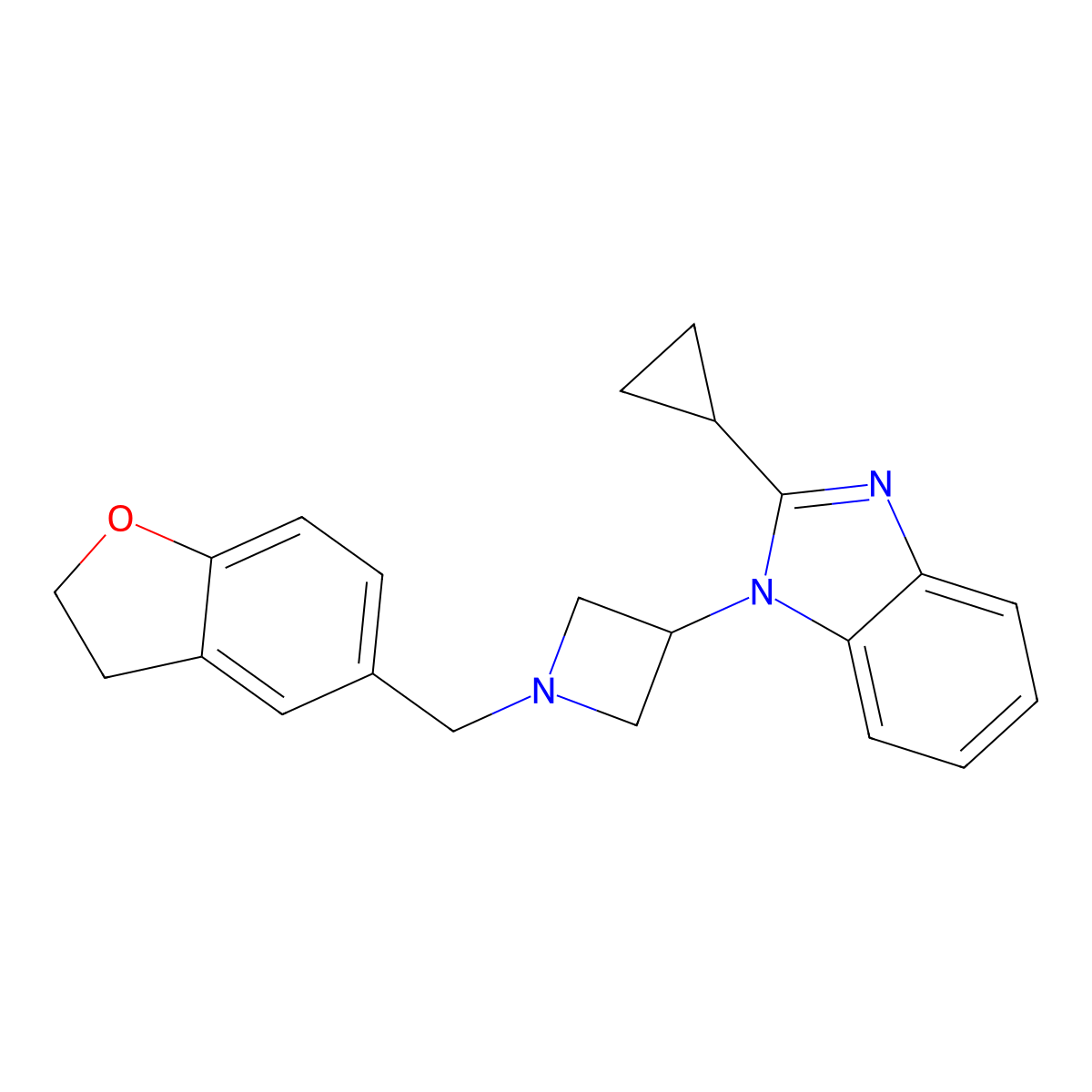 2-cyclopropyl-1-{1-[(2,3-dihydro-1-benzofuran-5-yl)methyl]azetidin-3-yl}-1H-1,3-benzodiazole molecular structure, CAS 2380186-41-2