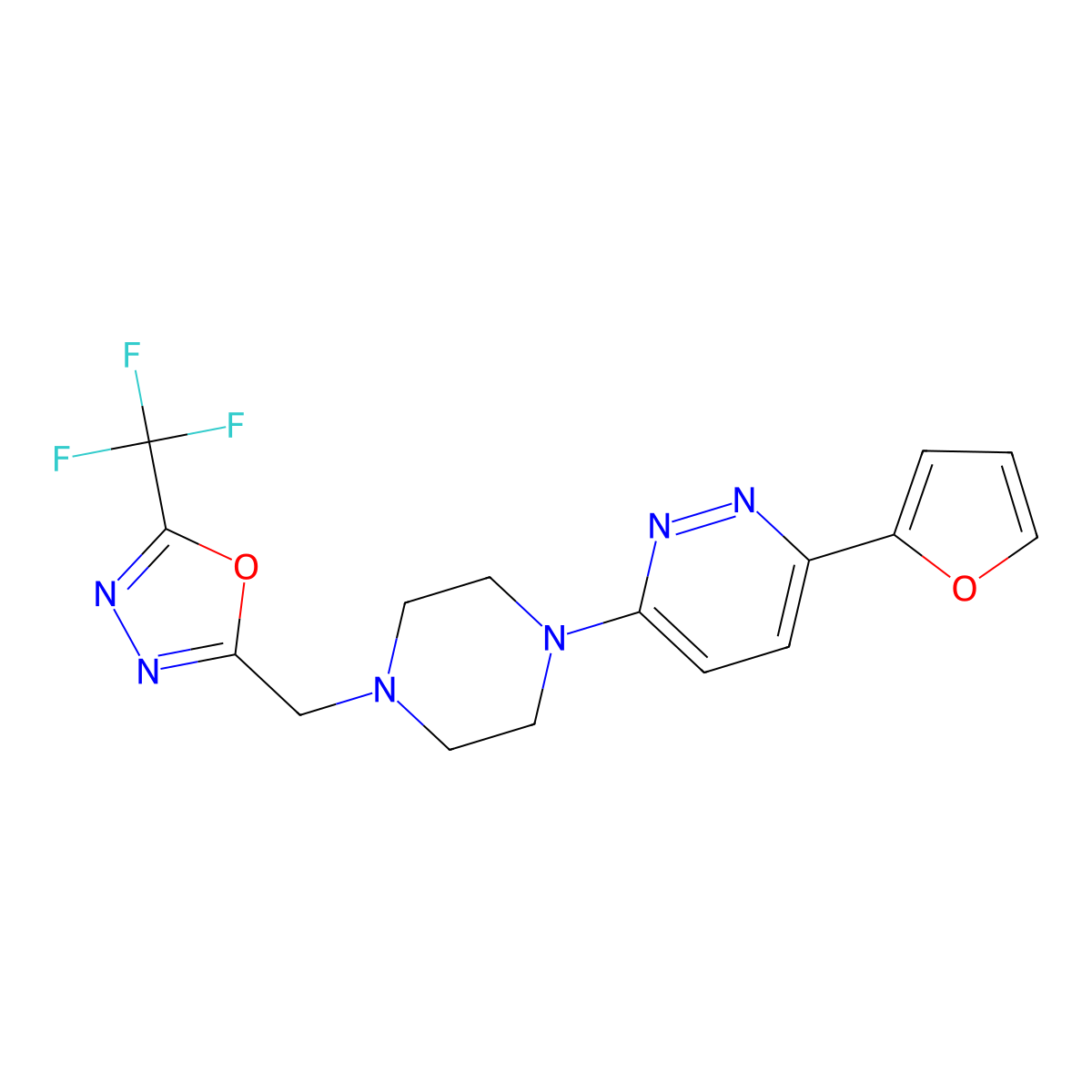 3-(Furan-2-yl)-6-(4-{[5-(trifluoromethyl)-1,3,4-oxadiazol-2-yl]methyl}piperazin-1-yl)pyridazine molecular structure, CAS 2380186-43-4
