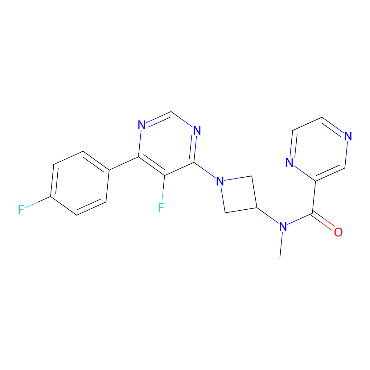 N-{1-[5-fluoro-6-(4-fluorophenyl)pyrimidin-4-yl]azetidin-3-yl}-N-methylpyrazine-2-carboxamide molecular structure, CAS 2380186-59-2