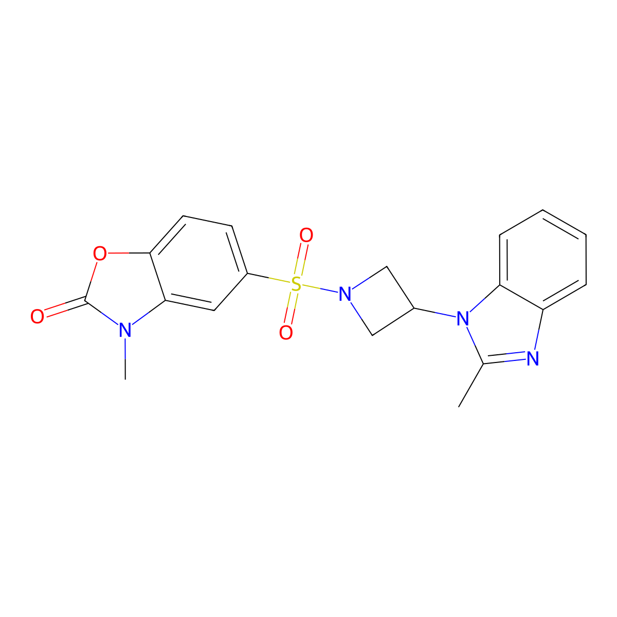 3-methyl-5-{[3-(2-methyl-1H-1,3-benzodiazol-1-yl)azetidin-1-yl]sulfonyl}-2,3-dihydro-1,3-benzoxazol-2-one molecular structure, CAS 2380186-65-0