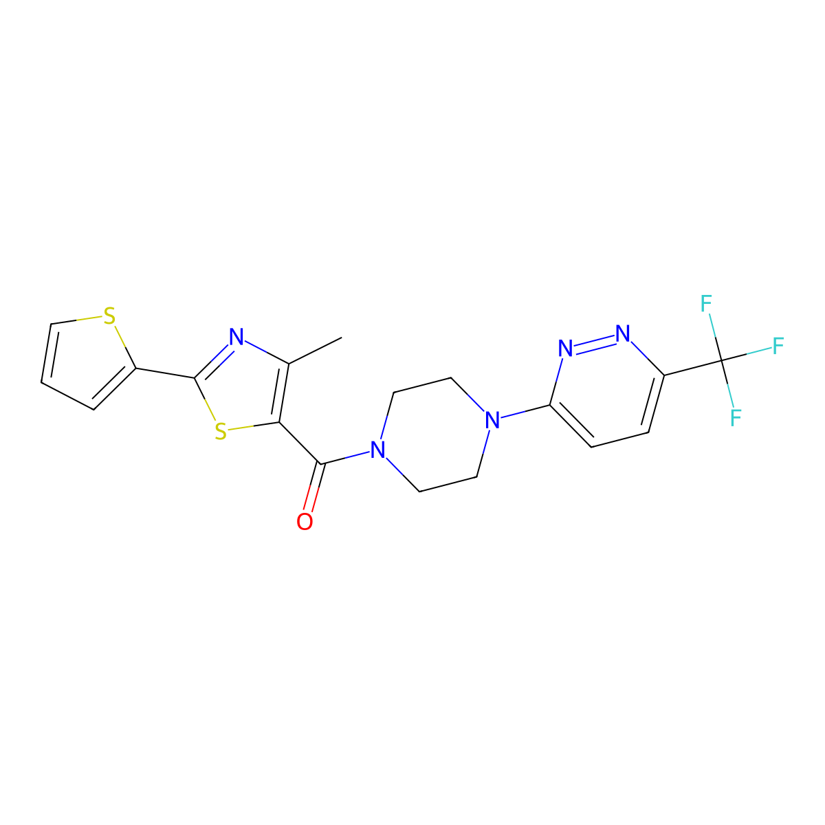 3-{4-[4-Methyl-2-(thiophen-2-yl)-1,3-thiazole-5-carbonyl]piperazin-1-yl}-6-(trifluoromethyl)pyridazine molecular structure, CAS 2380186-70-7