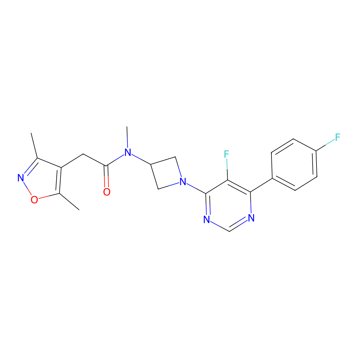2-(3,5-dimethyl-1,2-oxazol-4-yl)-N-{1-[5-fluoro-6-(4-fluorophenyl)pyrimidin-4-yl]azetidin-3-yl}-N-methylacetamide molecular structure, CAS 2380186-76-3