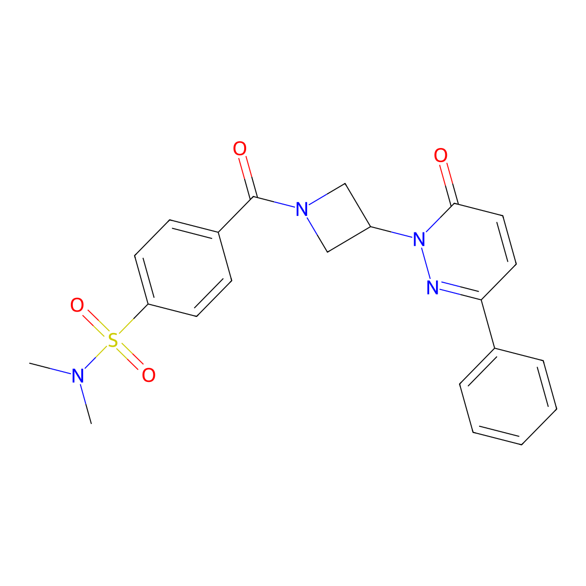 N,N-dimethyl-4-[3-(6-oxo-3-phenyl-1,6-dihydropyridazin-1-yl)azetidine-1-carbonyl]benzene-1-sulfonamide molecular structure, CAS 2380186-79-6