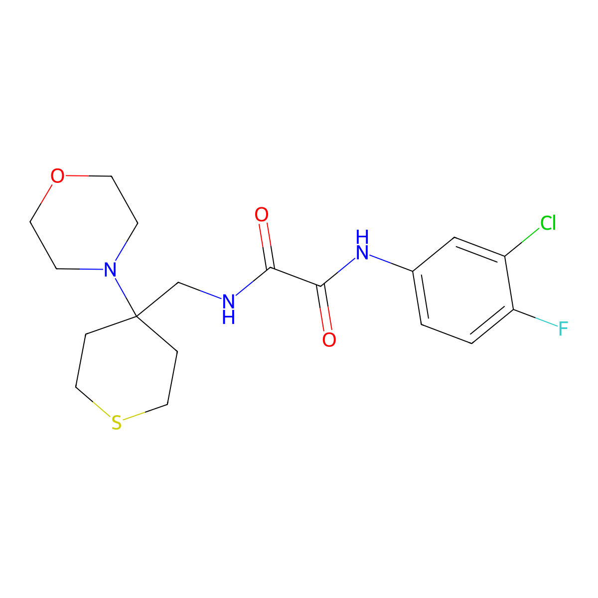 N'-(3-chloro-4-fluorophenyl)-N-{[4-(morpholin-4-yl)thian-4-yl]methyl}ethanediamide molecular structure, CAS 2380186-80-9