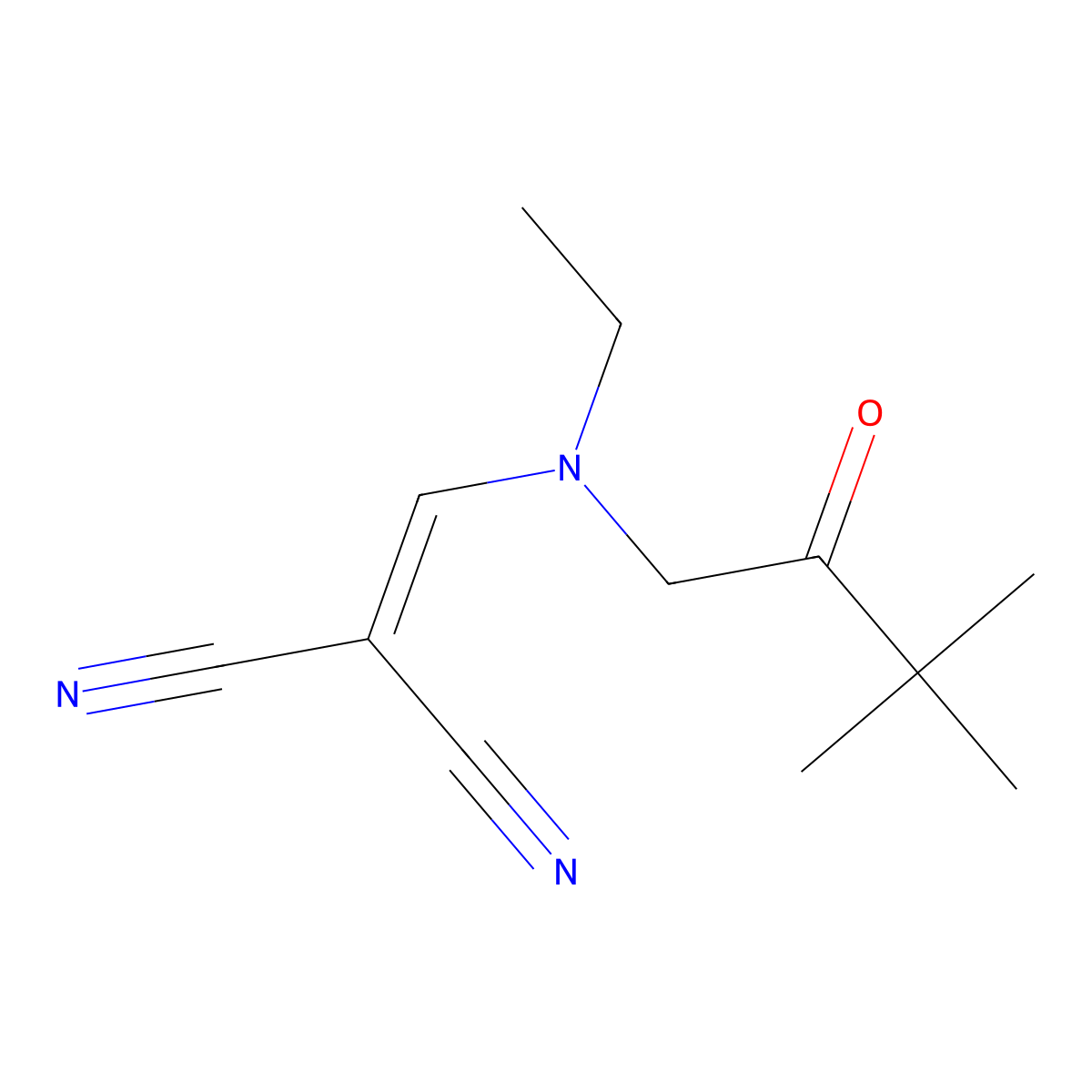 2-{[(3,3-Dimethyl-2-oxobutyl)(ethyl)amino]methylidene}propanedinitrile molecular structure, CAS 2380186-81-0