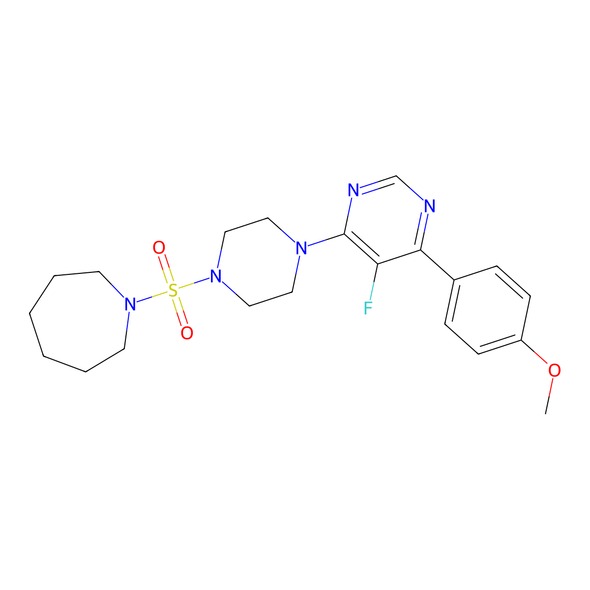 1-({4-[5-Fluoro-6-(4-methoxyphenyl)pyrimidin-4-yl]piperazin-1-yl}sulfonyl)azepane molecular structure, CAS 2380186-84-3