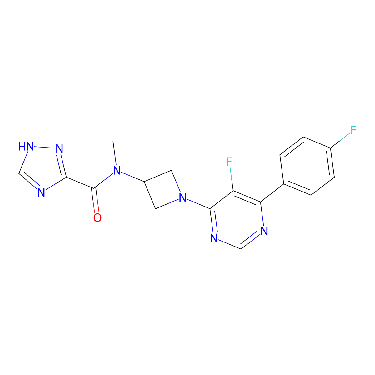 N-{1-[5-fluoro-6-(4-fluorophenyl)pyrimidin-4-yl]azetidin-3-yl}-N-methyl-1H-1,2,4-triazole-3-carboxamide molecular structure, CAS 2380186-98-9