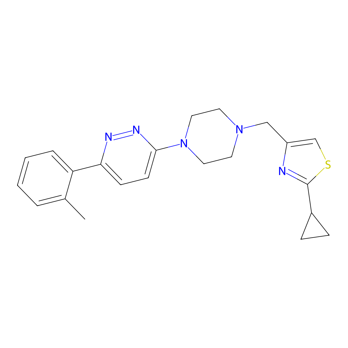 3-{4-[(2-Cyclopropyl-1,3-thiazol-4-yl)methyl]piperazin-1-yl}-6-(2-methylphenyl)pyridazine molecular structure, CAS 2380186-99-0