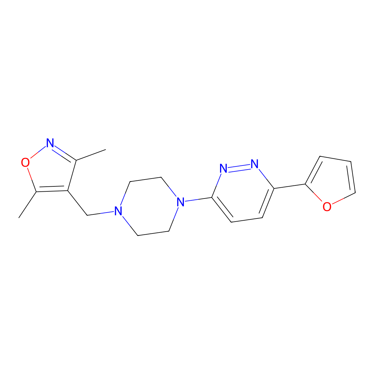 3-{4-[(3,5-Dimethyl-1,2-oxazol-4-yl)methyl]piperazin-1-yl}-6-(furan-2-yl)pyridazine molecular structure, CAS 2380187-07-3